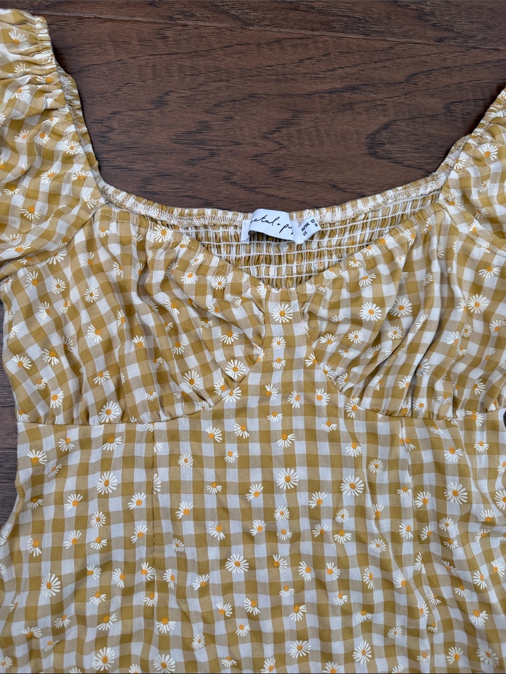 Petal + Pup Yellow Gingham & Daisy Sz 8 Cottagecore Smocked Dress -M ✨ - Picture 5 of 10